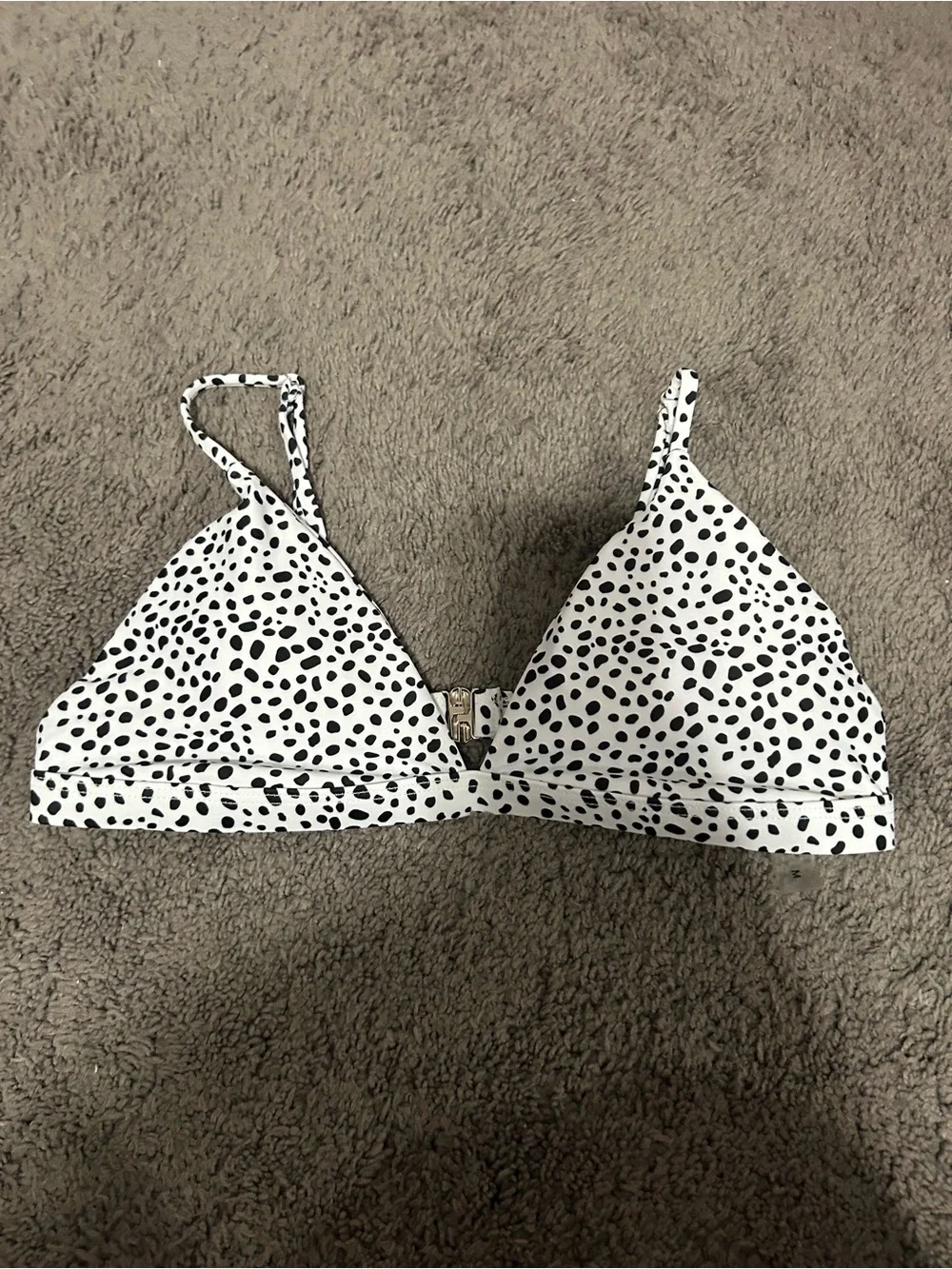 SHEIN White Swim Bralette with Black Spot Print